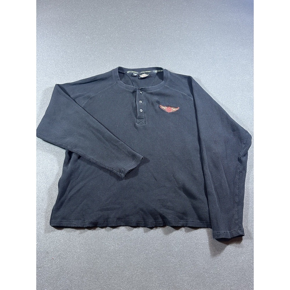 harley davidson waffle knit Henley Thermal long sleeve XXL  t shirt #HARLEY
